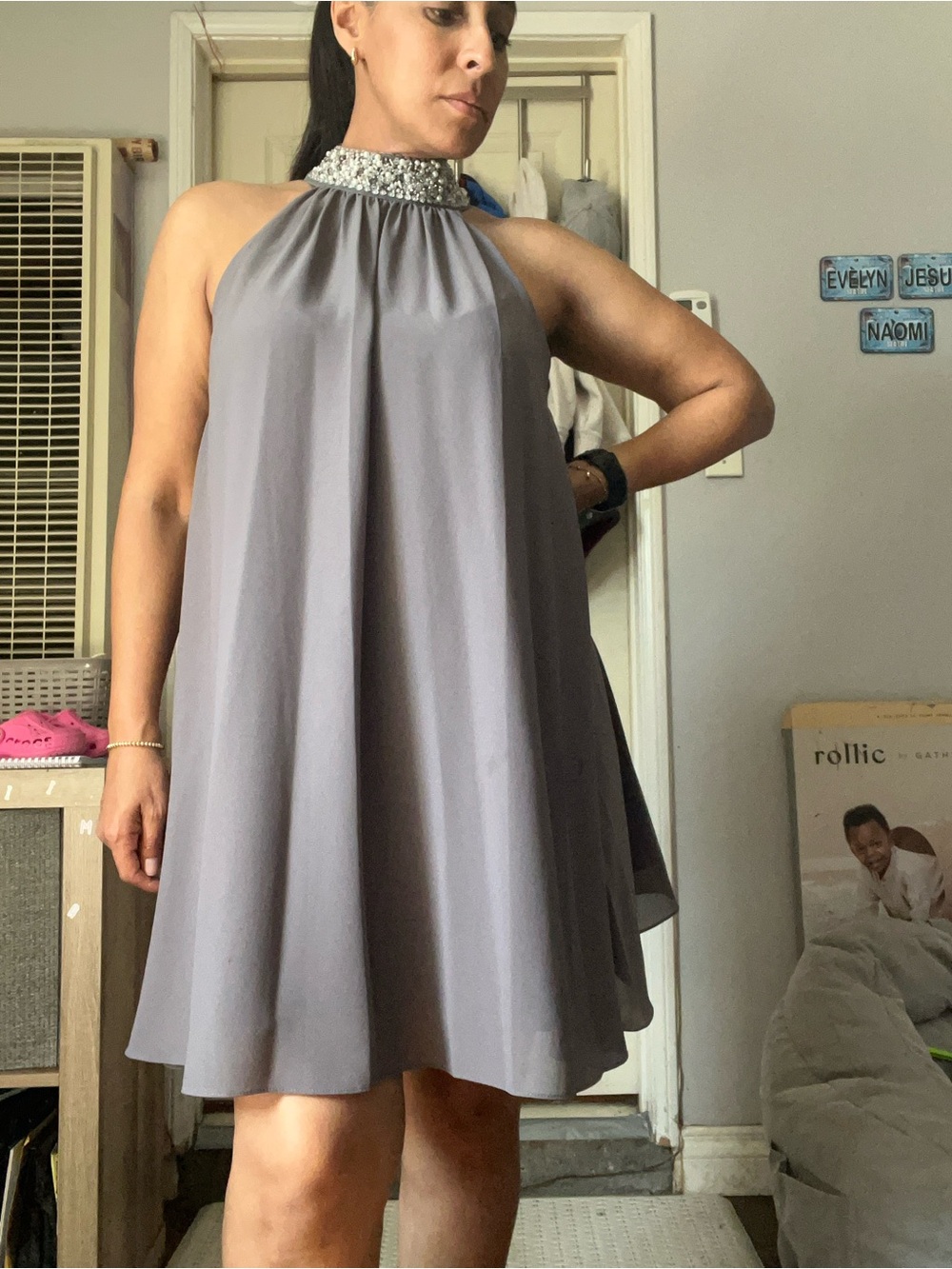Badgley Mischka Hrey Cocktail Dress with jeweled collar - Picture 4 of 13